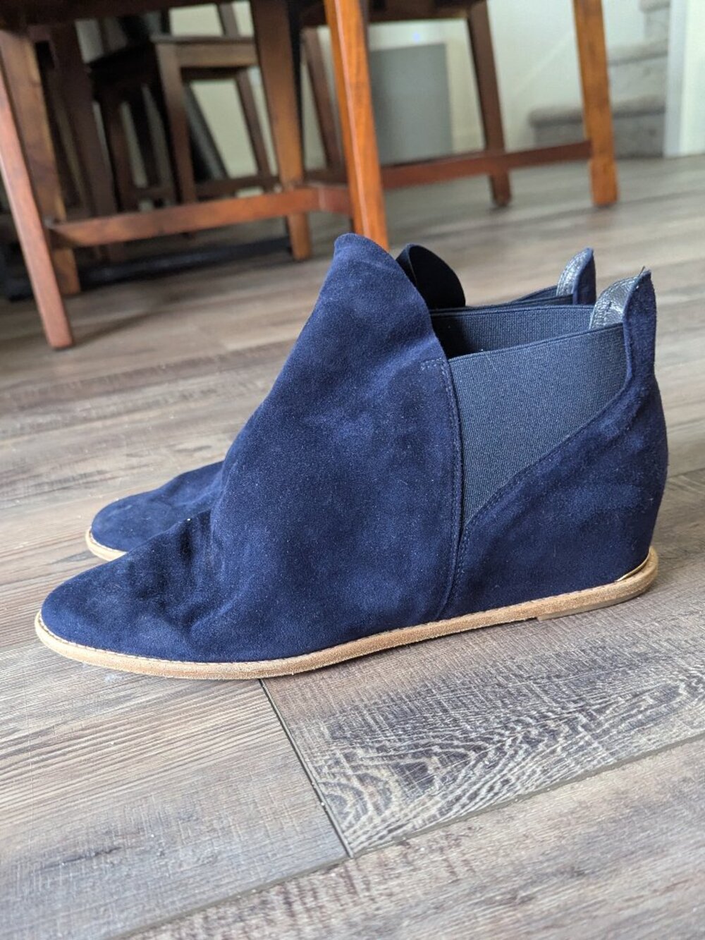 Stuart Weitzman Women's Suede Wedge Bootie Almond Toe Leather Colbalt Blue 8.5